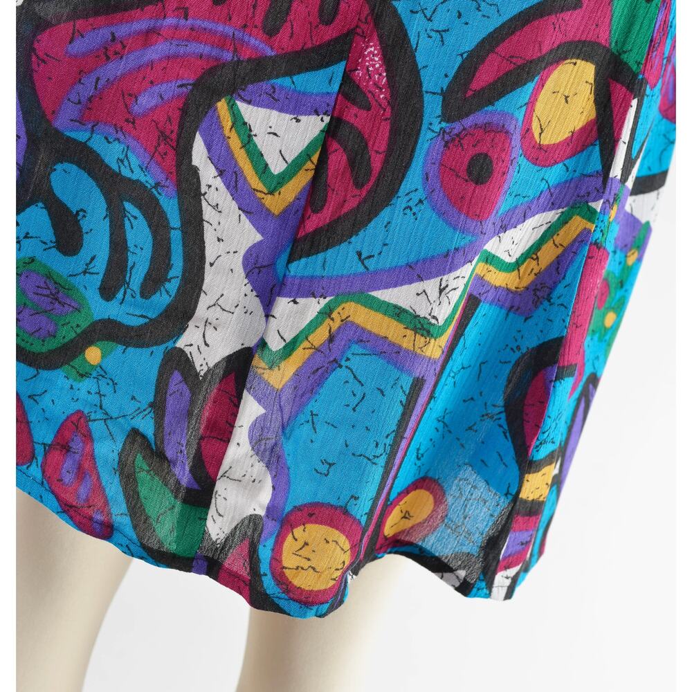 Vintage 90s Abstract Print Sleeveless Tie Front Layered Look Dress Deadstock M - Picture 6 of 7